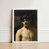Framed Oil Painting Muscular Man Dark Hair Green John Singer Sargent, Art, Sultry Allure