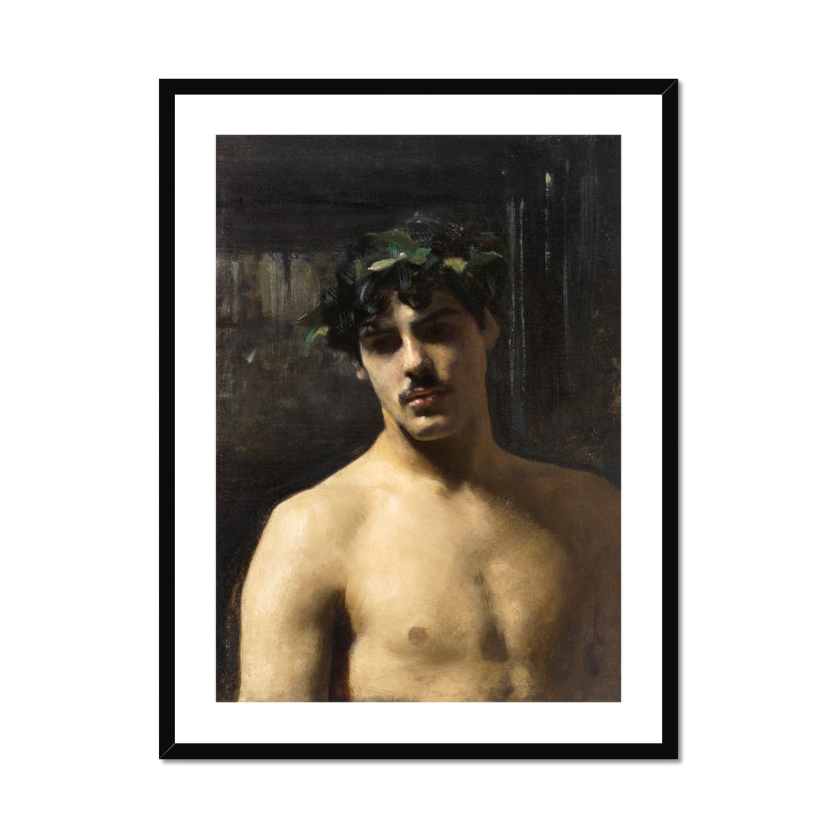 Man Wearing Laurels - John Singer Sargent Art Print, Classical-style Portrait Painting Shirtless Figure Laurel Wreath