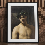 Man Wearing Laurels John Singer Sargent Art Print, Framed Portrait Painting Shirtless Young Man Laurel Wreath