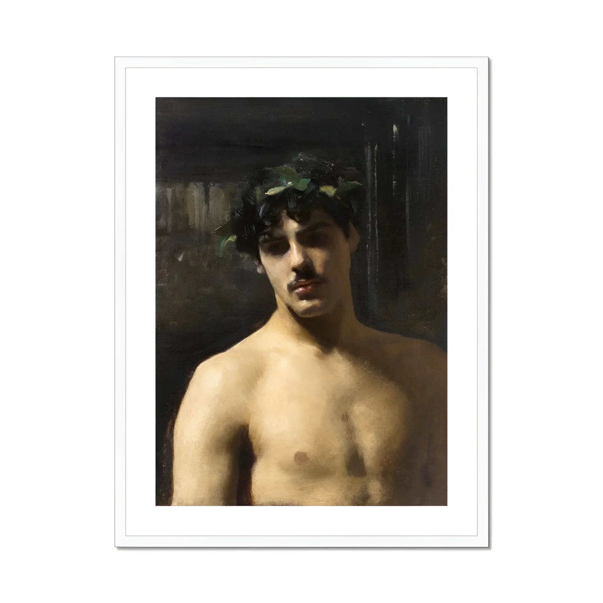 Man Wearing Laurels John Singer Sargent Art Print, Classical Portrait Painting Bare Chested Figure Laurel Wreath
