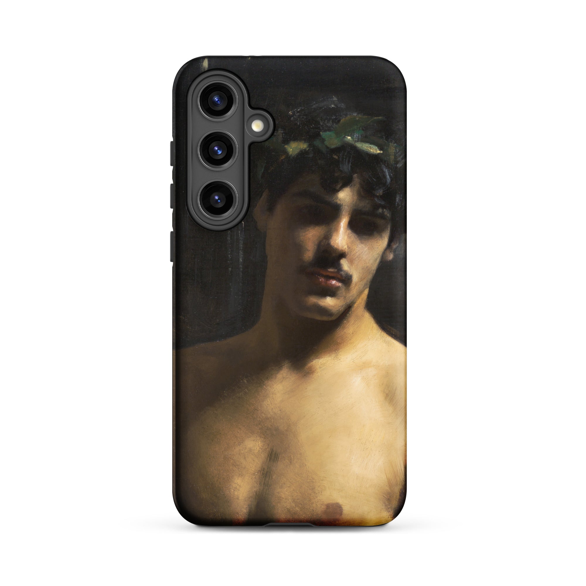 Man Wearing Laurels John Singer Sargent Samsung Case, Galaxy S24 Plus / Matte, Black Smartphone Case Painting Man Mustache Leafy Crown