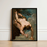 Manlius Hurled from the Rock - William Etty Art Print / Canvas Black-framed Reproduction Classical Painting Nude Male Figure Dynamic Etty’s