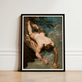 Manlius Hurled from the Rock - William Etty Art Print / Canvas Black-framed Classical Painting Nude Male Figure Etty’s Dramatic, Marcus