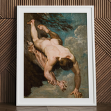 Manlius Hurls Rock art print by William Etty, framed.