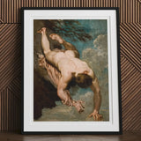 Manlius Hurled from the Rock - William Etty Art Print, Framed Painting Nude Male Figure Clouds
