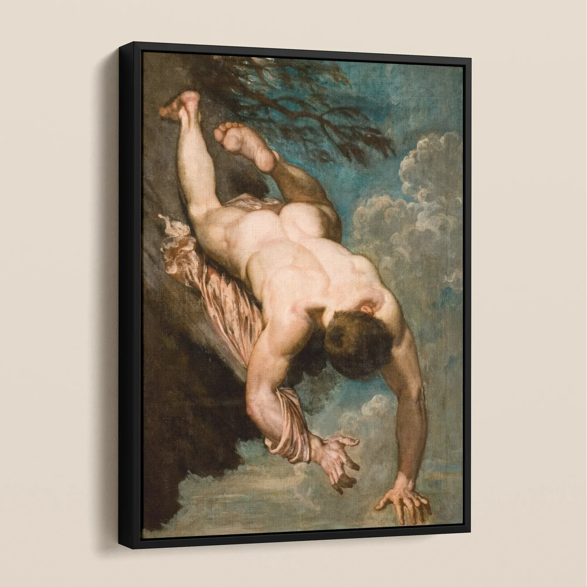 Manlius Hurled from the Rock William Etty Framed Canvas, Classical Painting Nude Figure Air