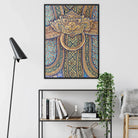 Man’s Best Friend - Royal Thai Mural Framed Canvas, Framed Abstract Art Piece Intricate Geometric Patterns Blue