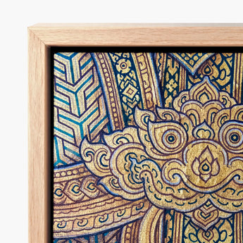 Framed Piece Artwork Intricate Ornate Patterns Gold Teal Thailand’s Mystical Realm, Hypnotic Thai Fresco, Traditional