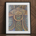 Man’s Best Friend Traditional Thai Fresco Art Print, Framed Artwork Intricate Colorful Thai Style Mythical Creature Face
