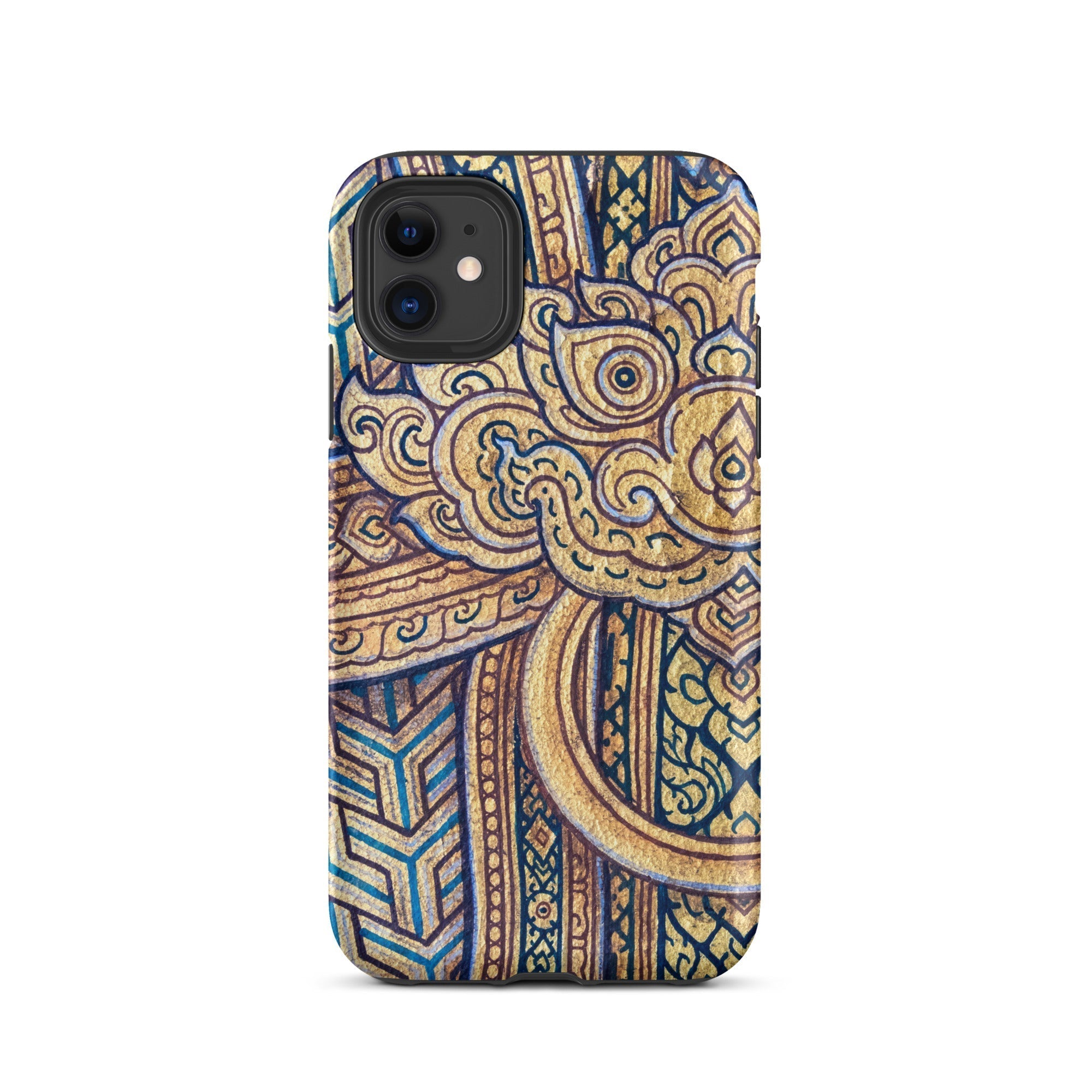 Man’s Best Friend Traditional Thai Iphone Case, 11 / Matte, Ornate Gold Blue Phone Case