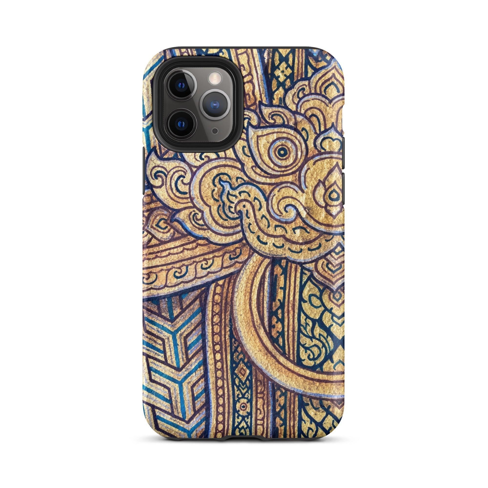 Man’s Best Friend Traditional Thai Iphone Case, 11 Pro / Matte, Ornate Gold Blue Phone Case