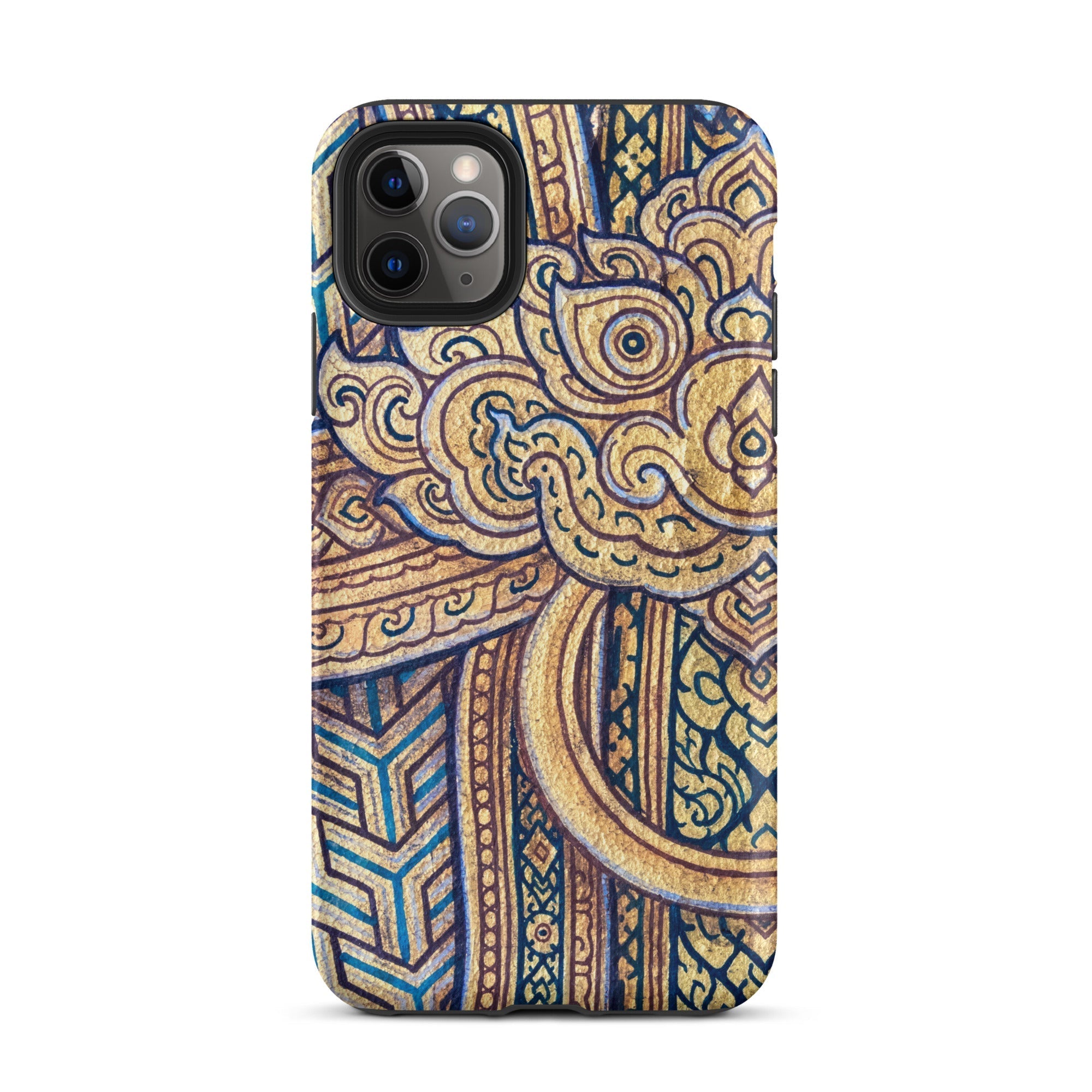 Man’s Best Friend Traditional Thai Iphone Case, 11 Pro Max / Matte, Ornate Gold Blue Phone Case