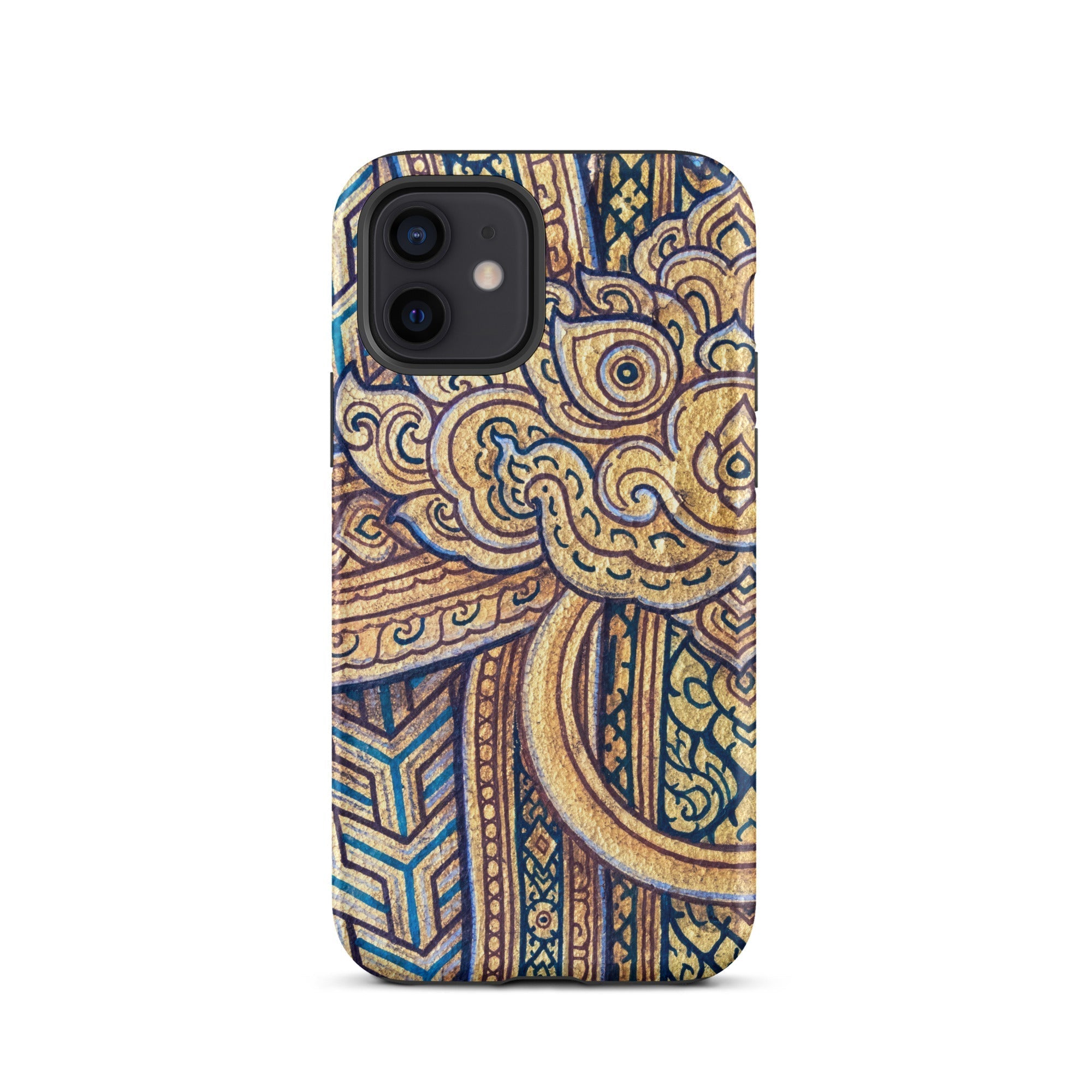 Man’s Best Friend Traditional Thai Iphone Case, 12 / Matte, Ornate Gold Blue Phone Case
