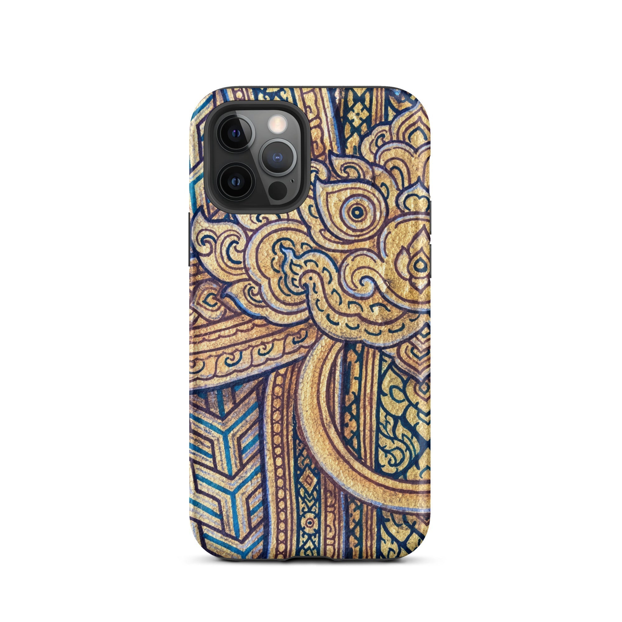 Man’s Best Friend Traditional Thai Iphone Case, 12 Pro / Matte, Ornate Gold Blue Phone Case