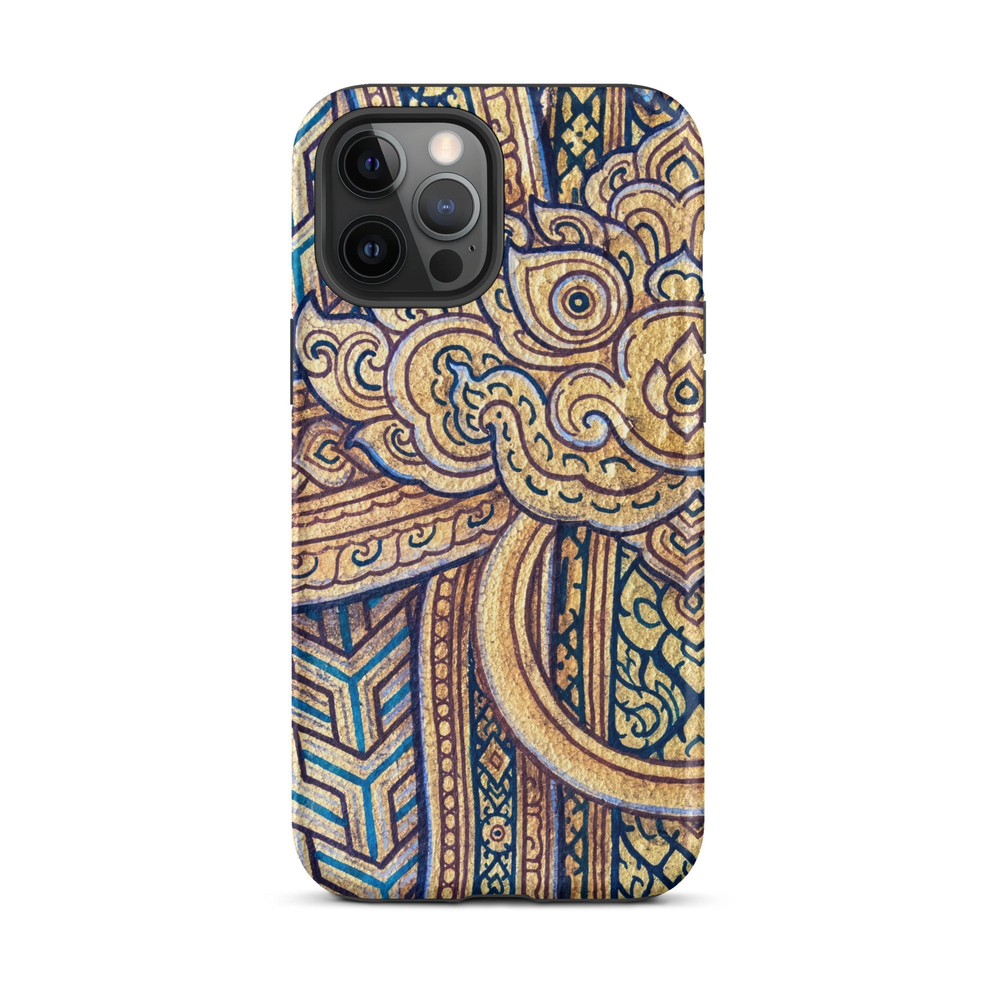 Man’s Best Friend Traditional Thai Iphone Case, 12 Pro Max / Matte, Ornate Gold Blue Phone Case