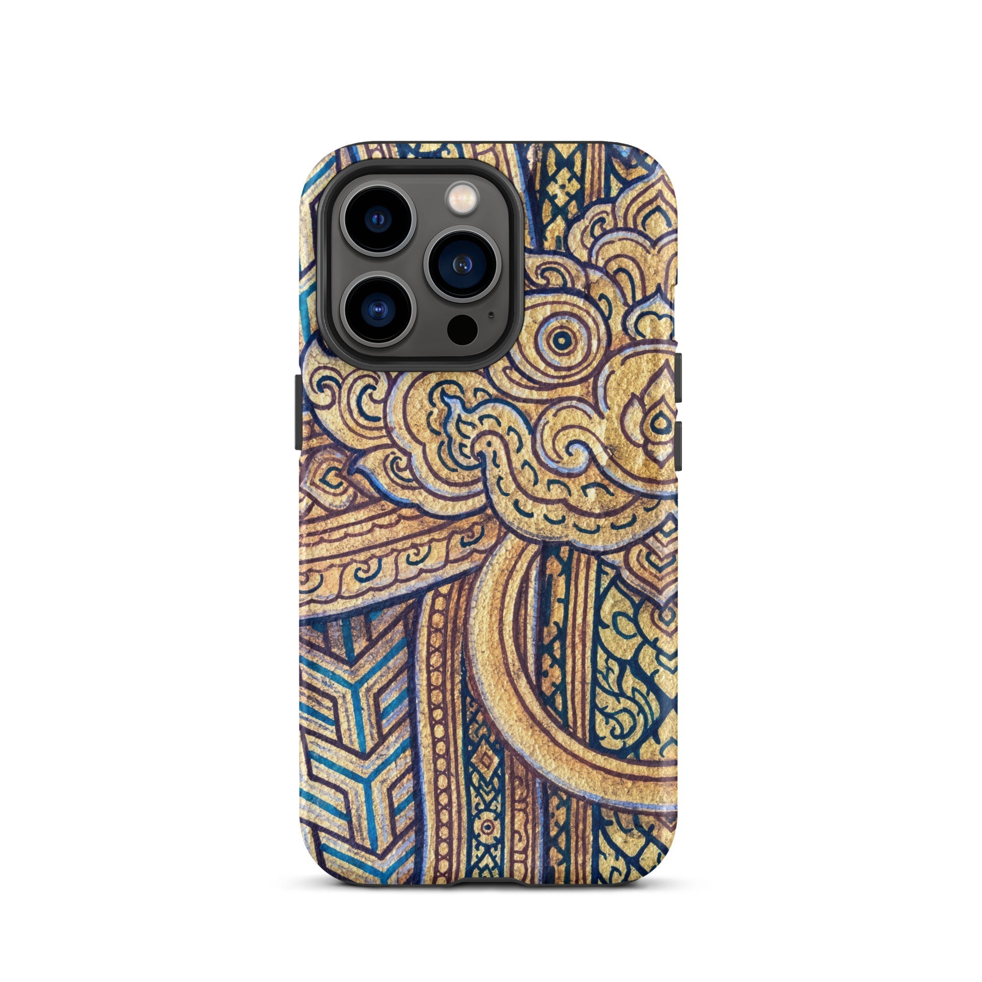 Man’s Best Friend Traditional Thai Iphone Case, 13 Pro / Matte, Ornate Gold Blue Phone Case