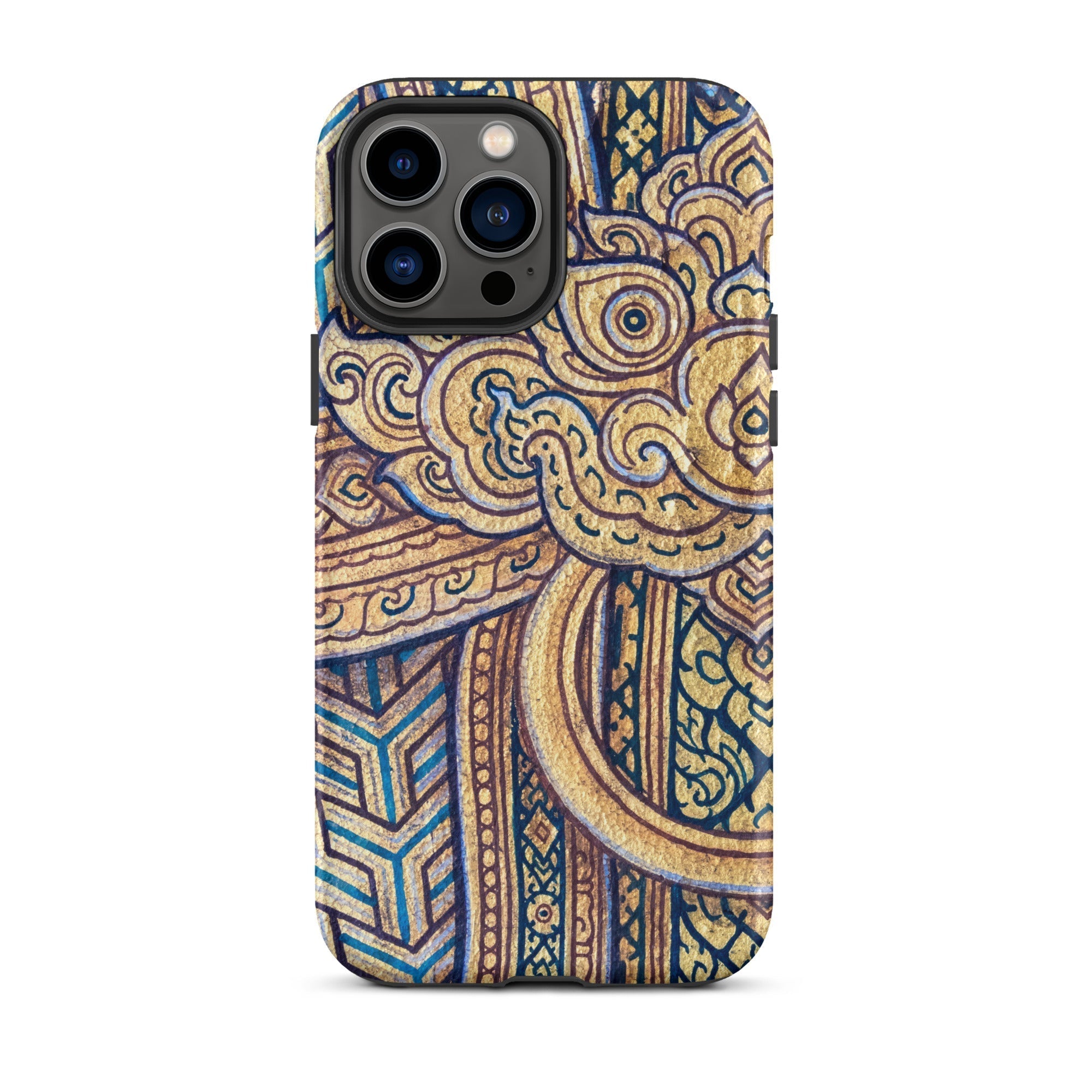 Man’s Best Friend Traditional Thai Iphone Case, 13 Pro Max / Matte, Ornate Gold Blue Phone Case