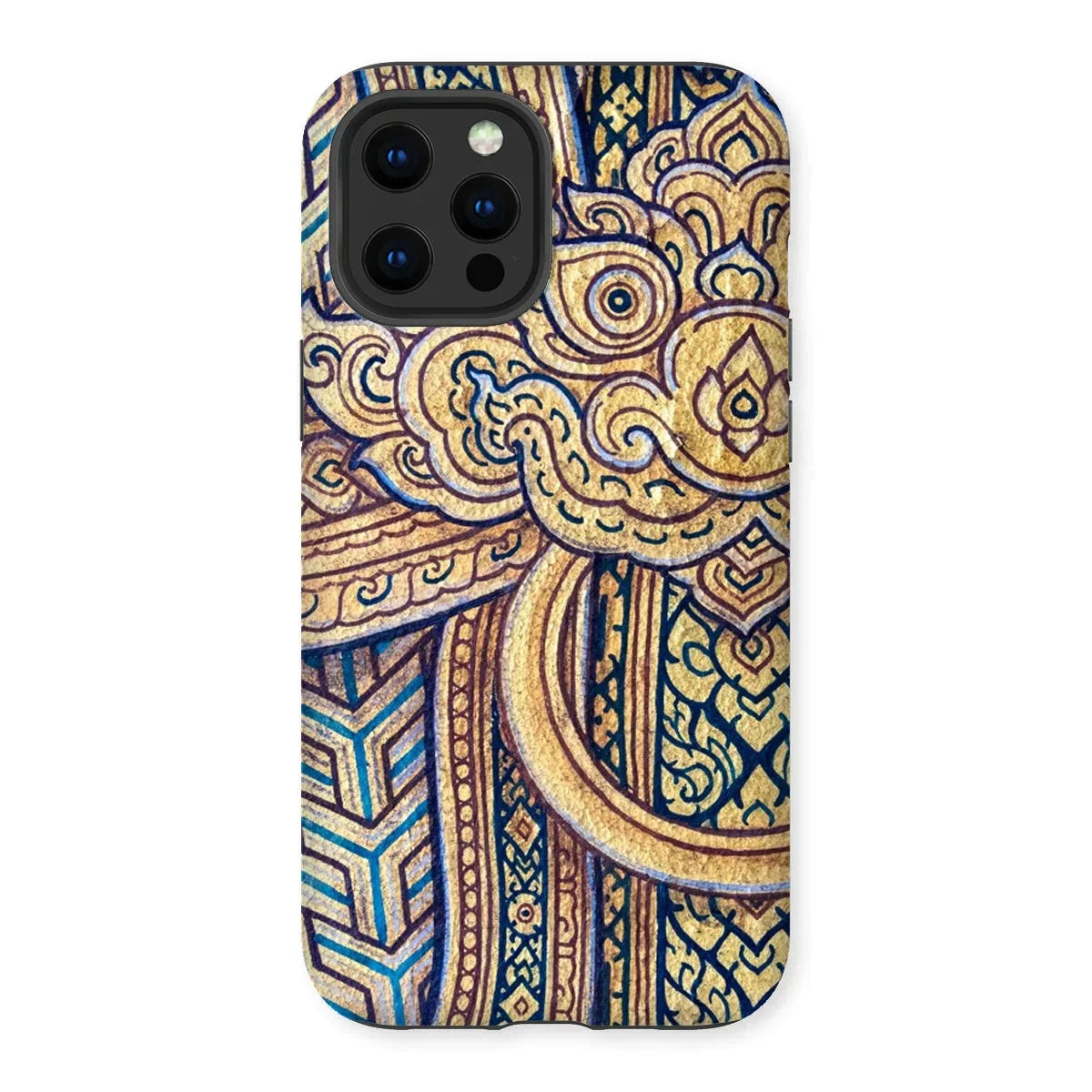 Man’s Best Friend - Traditional Thai Iphone Case, 13 Pro Max / Matte, Ornate Phone Case Intricate Gold Blue Paisley-inspired Patterns