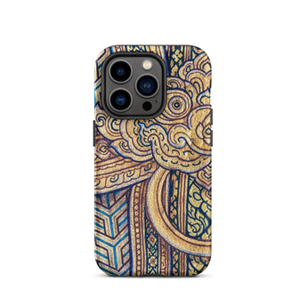 Man’s Best Friend - Traditional Thai Iphone Case, 14 Pro / Matte, Ornate Gold Blue Phone Case