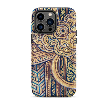 Man’s Best Friend - Traditional Thai Iphone Case, 14 Pro Max / Matte, Ornate Gold Blue Phone Case