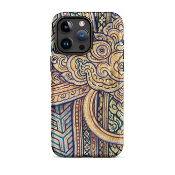 Man’s Best Friend - Traditional Thai Iphone Case, 15 Pro Max / Matte, Ornate Gold Blue Phone Case
