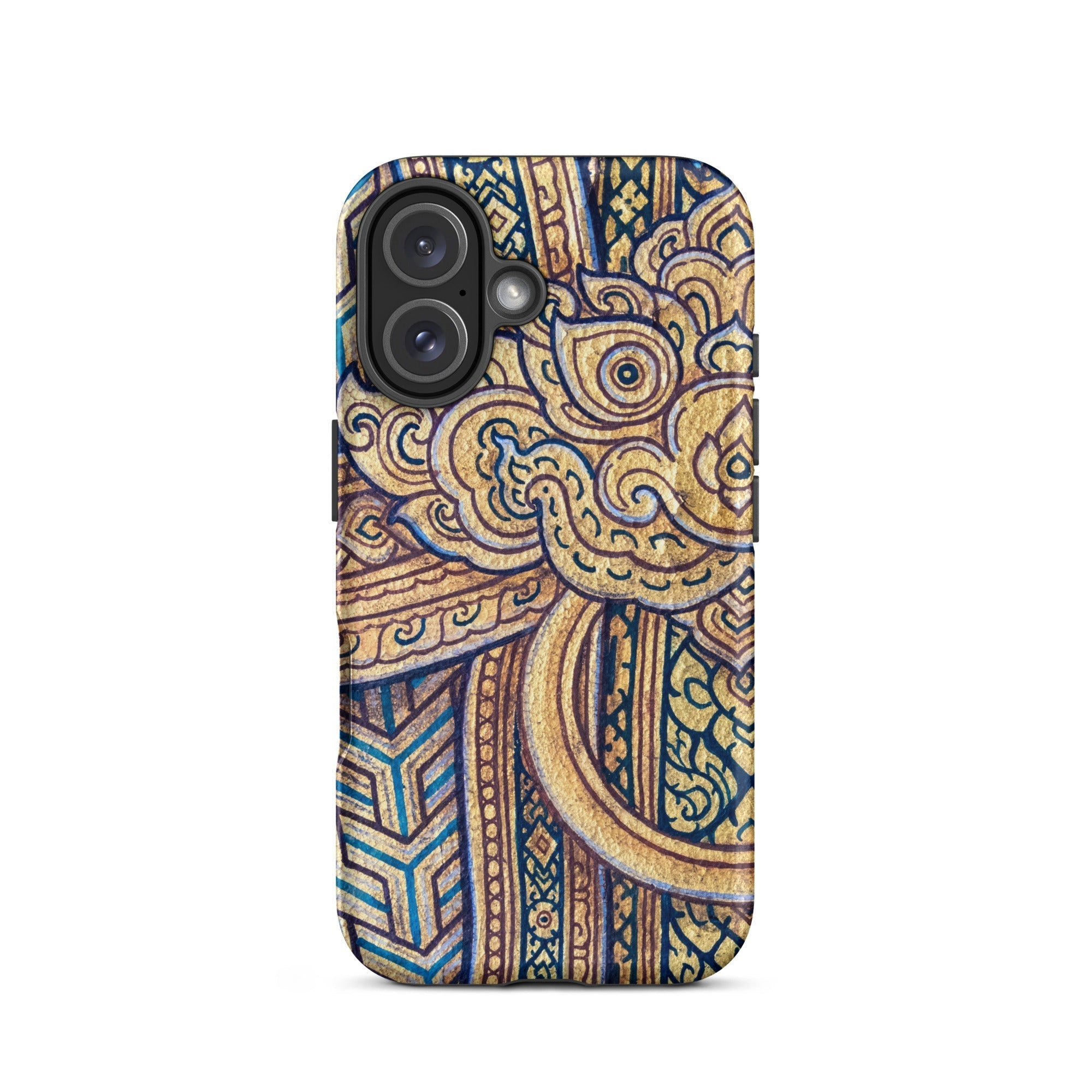 Man’s Best Friend Traditional Thai Iphone Case, 16 / Matte, Ornate Gold Blue Phone Case