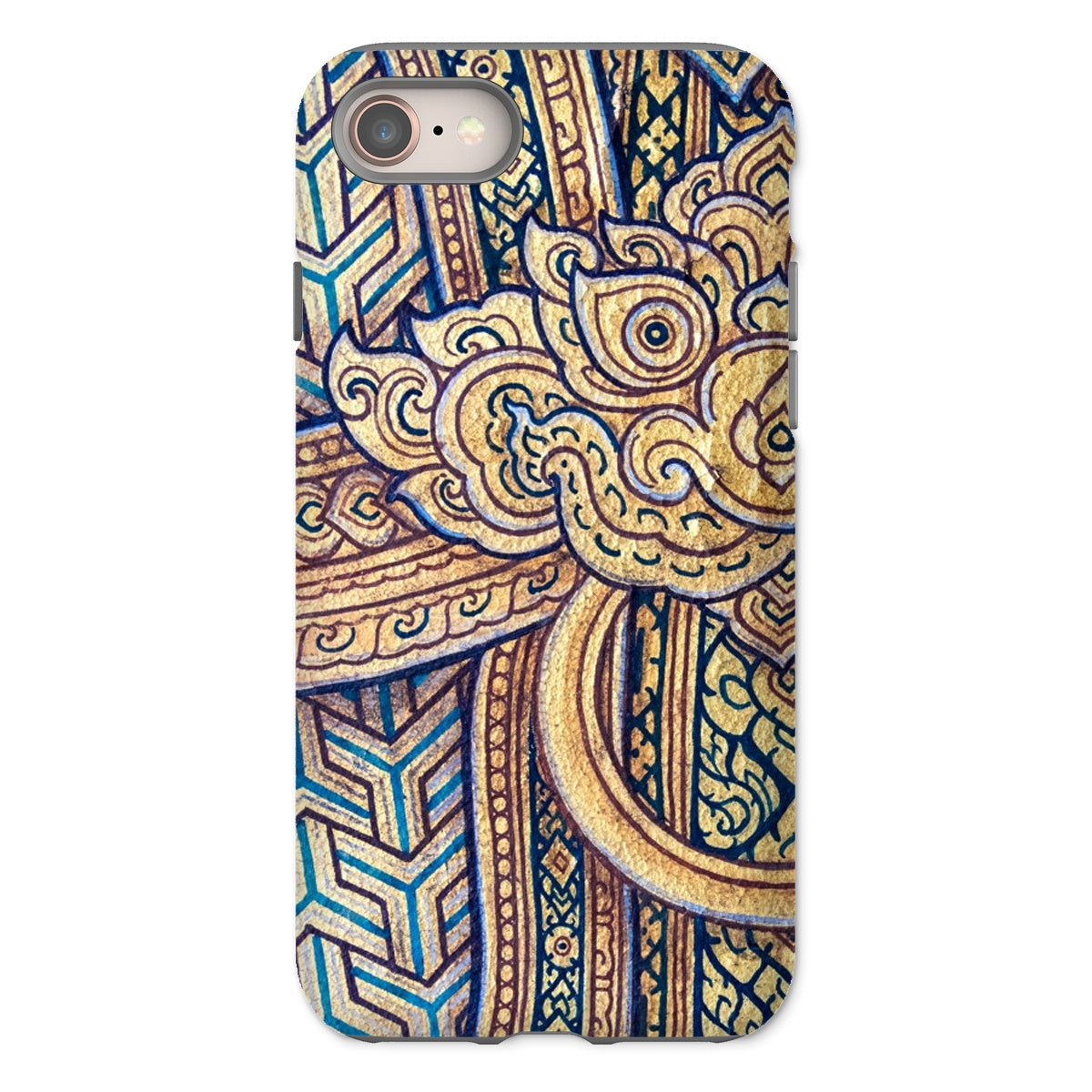 Man’s Best Friend Traditional Thai Iphone Case, 8 / Matte, Ornate Phone Case Intricate Gold Blue Brown Patterns