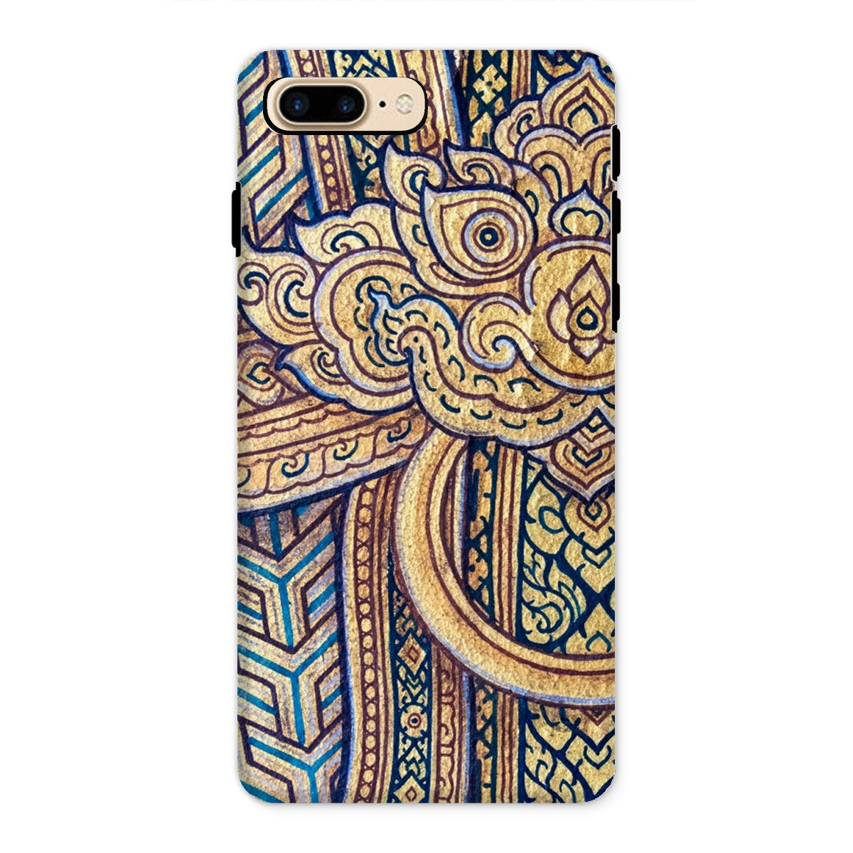 Man’s Best Friend Traditional Thai Iphone Case, 8 Plus / Matte, Ornate Phone Case Intricate Gold Blue Paisley Inspired Patterns