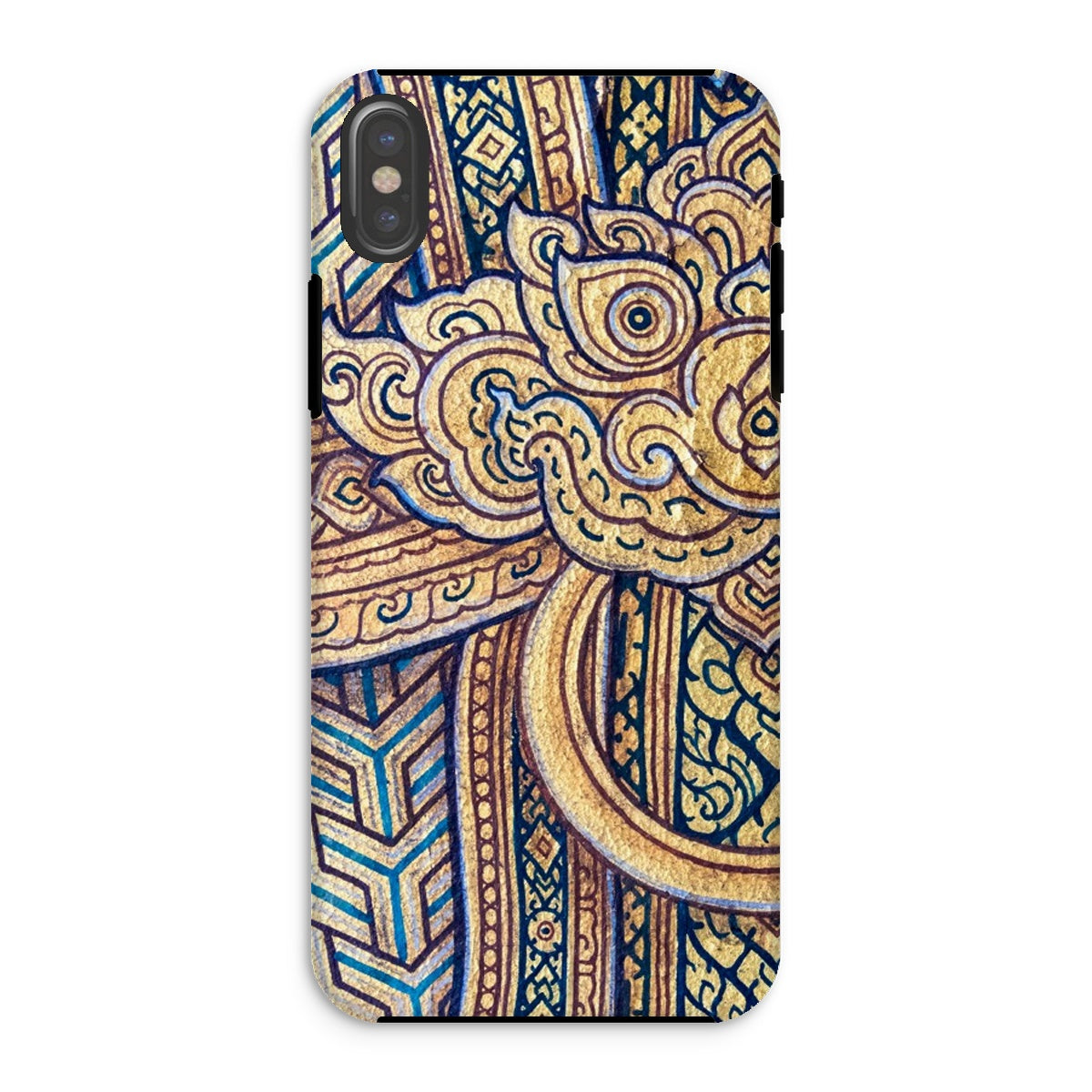 Man’s Best Friend Traditional Thai Iphone Case, Xs / Matte, Ornate Phone Case Intricate Gold Blue Patterns Traditional