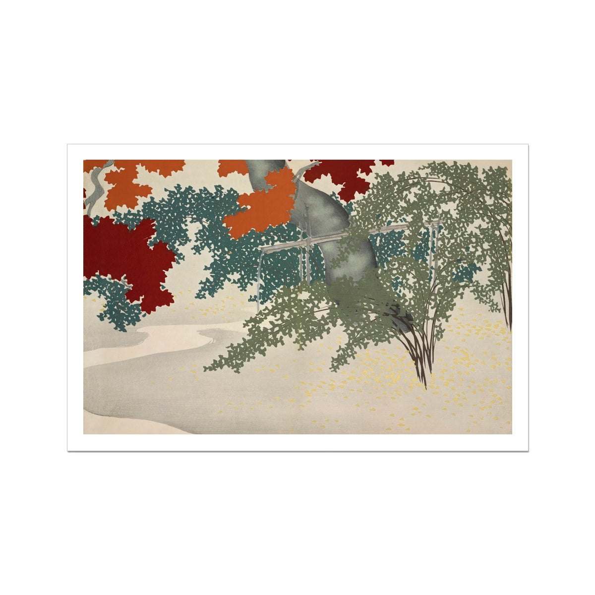 Maple Kamisaka Sekka Japanese Autumn Art Print, 36x24’’ / 92x61cm / Unframed, Colorful Landscape Painting