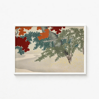 Framed Artwork Stylized Autumn Trees Vibrant Red Orange Kamisaka Sekka Japanese, Maple Leaves Burn, Art Print