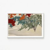 Framed Artwork Stylized Autumn Trees Vibrant Red Orange Kamisaka Sekka Japanese, Maple Leaves Burn, Art Print