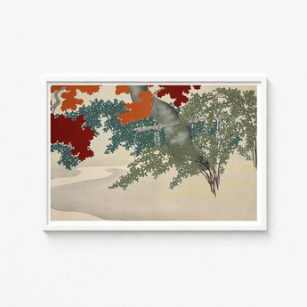 Framed Artwork Stylized Autumn Trees Vibrant Red Orange Kamisaka Sekka Japanese, Maple Leaves Burn, Art Print