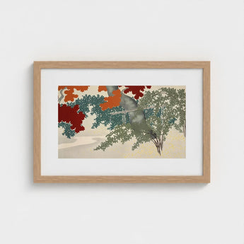 Maple - Kamisaka Sekka Japanese Autumn Art Print / Canvas Framed Stylized Trees Vibrant Red Green, Leaves Burn, Prints