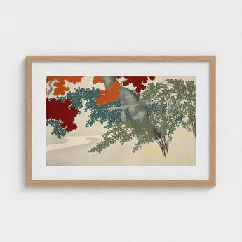 Maple - Kamisaka Sekka Japanese Autumn Art Print / Canvas Framed Japanese-style Stylized Trees Vibrant Red Orange, Leaves Burn, Prints
