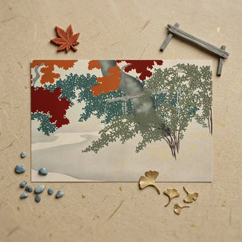 Maple - Kamisaka Sekka Japanese Autumn Art Print / Canvas Rectangular Stylized Landscape Layered Trees, Leaves Burn, Prints