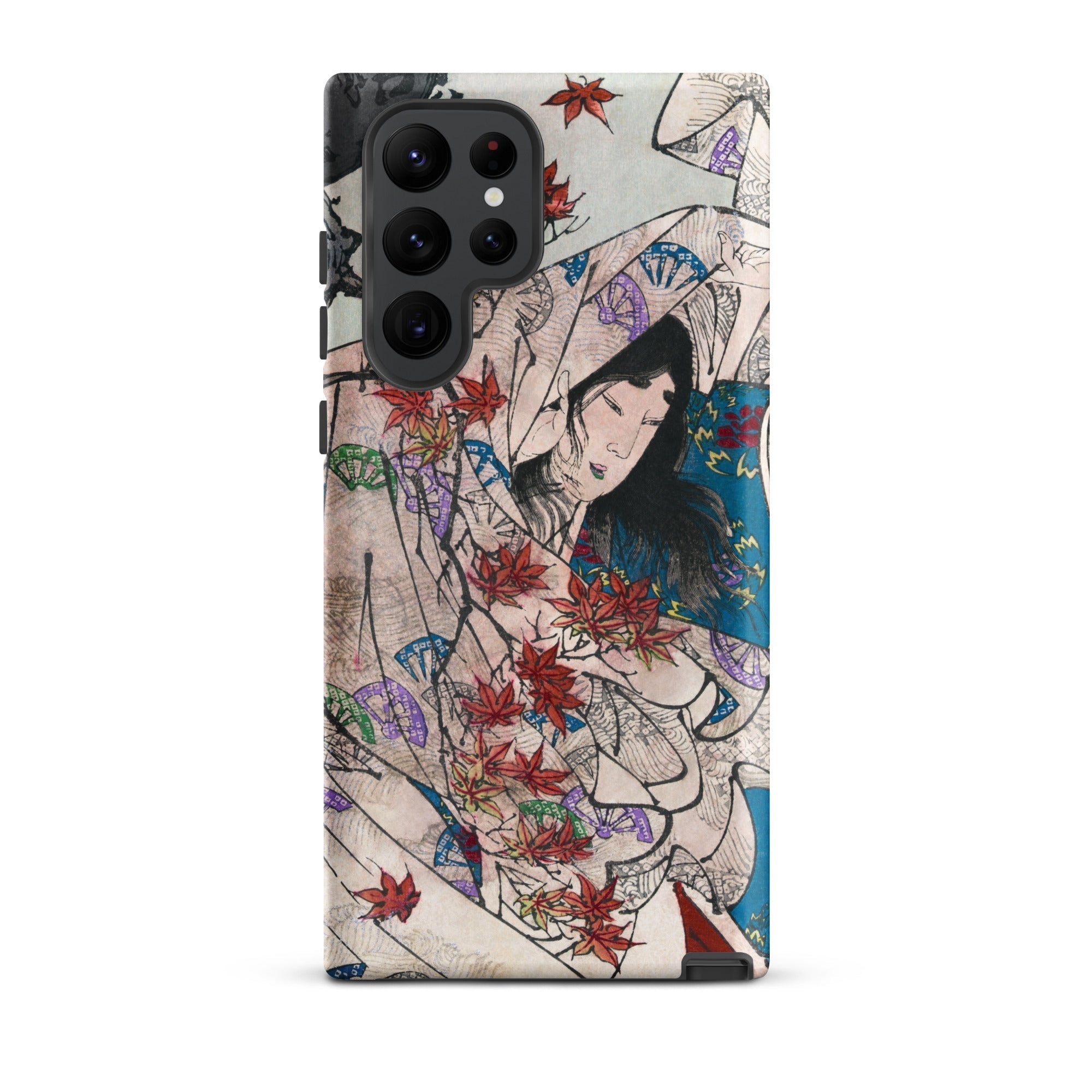 Maple Leaf Gathering Taiso Yoshitoshi Samsung Case, Galaxy S22 Ultra / Matte, Smartphone Decorative Case Illustration Woman Kimono Red Maple