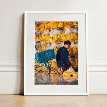 Marigolden - Bkk Flower Market Marigolds Art Print / Canvas White-framed Art Print Man Navy Blue Patterned Shirt Pak Khlong Talat’s,