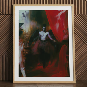 Framed art print of a gay African American vampire with wings.