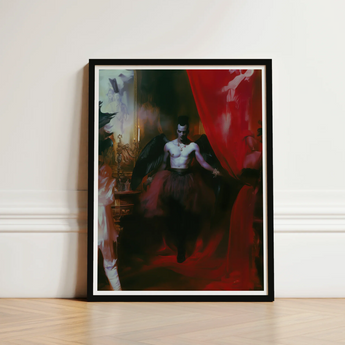 Framed Artwork Muscular Winged Figure Dark Attire Seated African American Vampire, Marius Steps Forward, Gay