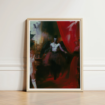 Framed Artwork Shirtless Figure Dark Wings Seated Ornate African American Vampire, Marius Steps Forward, Gay