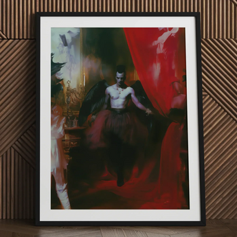 Marius - Gay African American Vampire Art Print / Canvas Black-framed Art Print Dramatic Winged Figure Dark Attire African American
