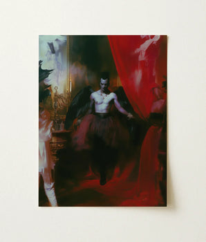 Dramatic Dark-toned Painting Central Figure Black Wings Red African American Vampire, Marius Steps Forward, Gay