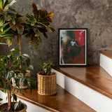 Marius - Gay African American Vampire Art Print, Framed Abstract Artwork Wooden Surface Surrounded Potted Plants