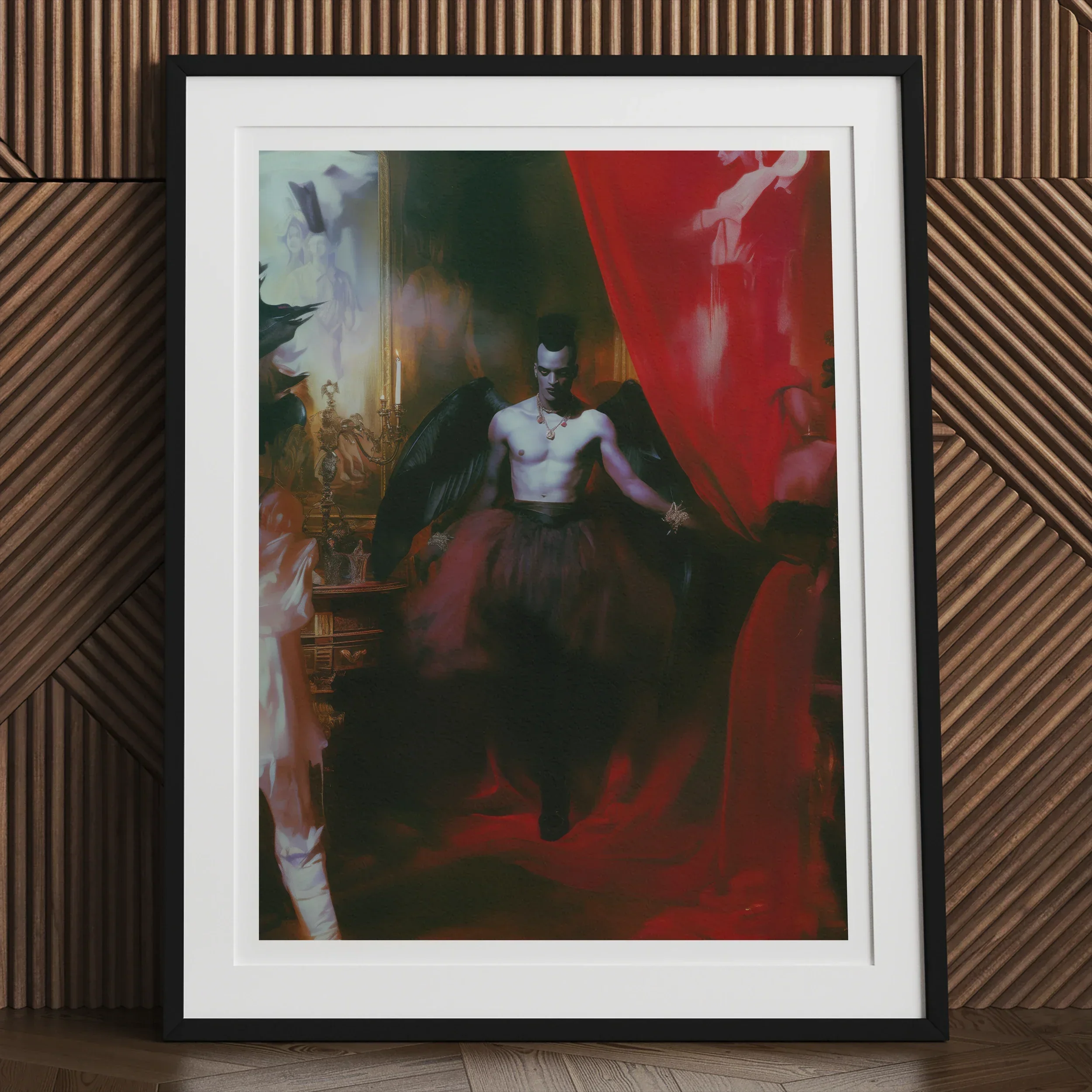 Marius - Gay African American Vampire Art Print, Framed Abstract Painting Blurred Figure Vibrant Red Dark