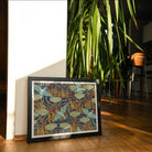 Martins Pêcheurs Maurice Pillard Verneuil Art Print, Framed Artwork Blue Birds Among Orange Yellow Patterns