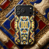 Masala Thai - Mosaic Pattern Art Phone Case Phone Case Vibrant Symmetrical Pattern Gold Blue Floral Saffron-hued Fever Dream, Stoic Monk