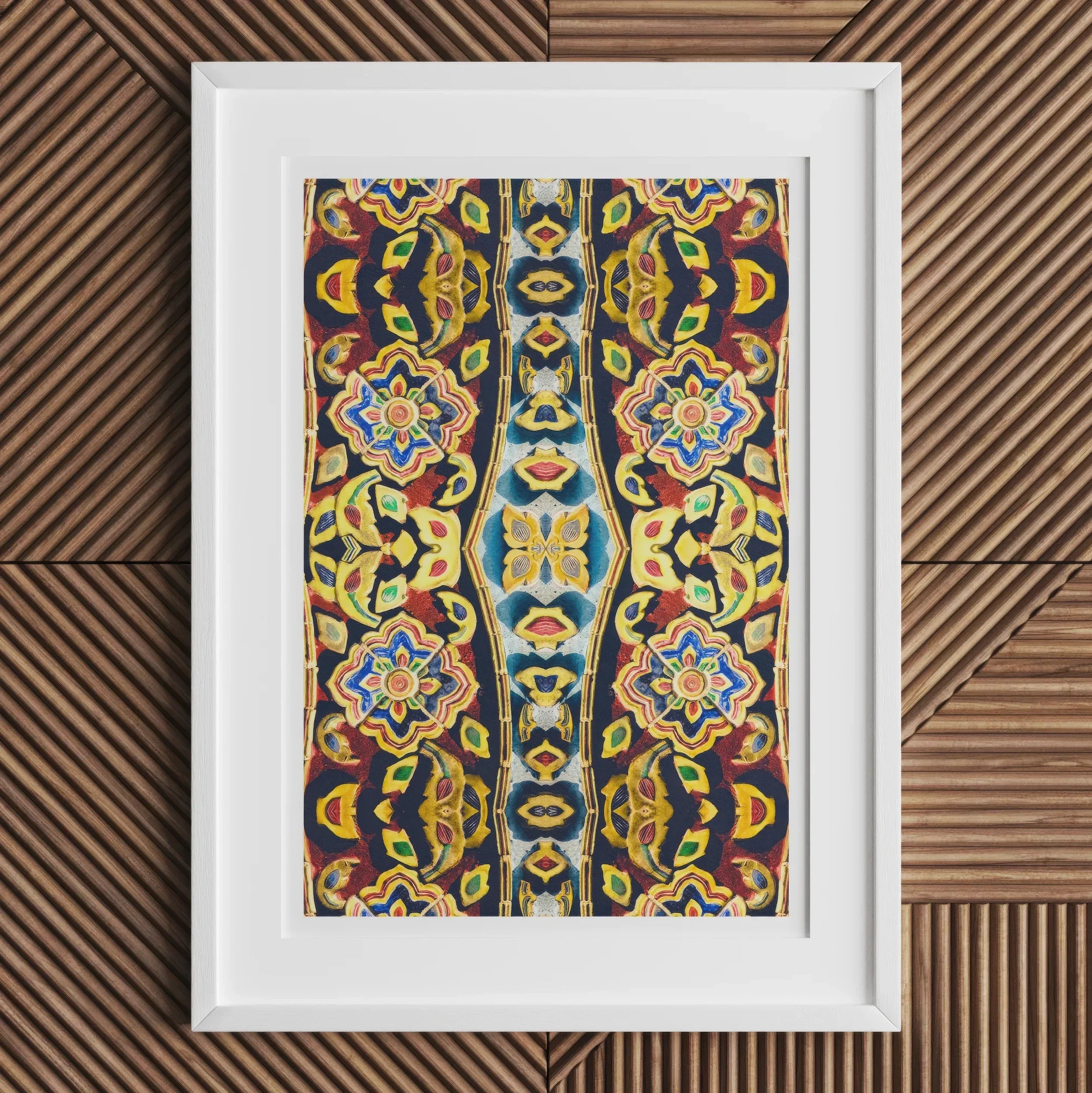 Masala Thai - Mosaic Pattern Art Print, Framed Colorful Symmetrical Pattern Artwork Intricate Floral Geometric