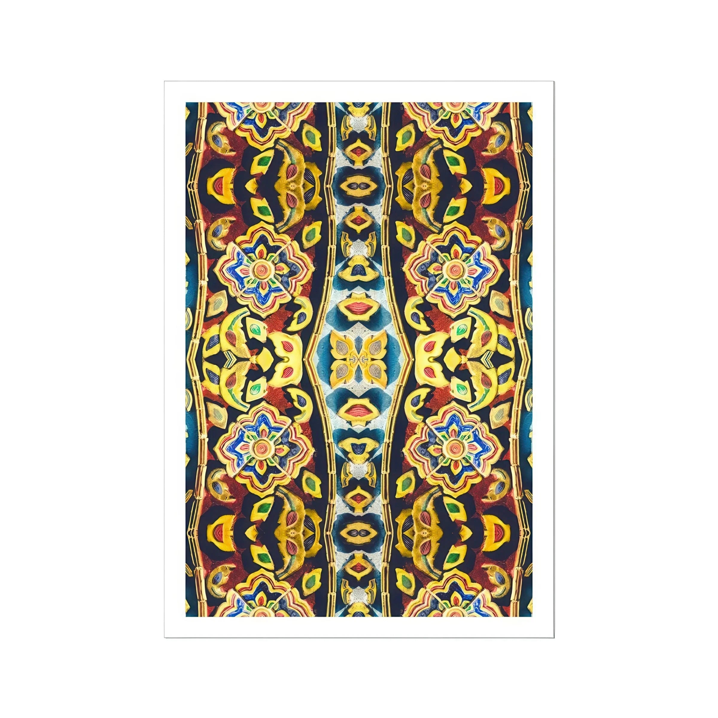 Masala Thai Mosaic Pattern Art Print, Ornate Decorative Pattern Symmetrical Floral Geometric Designs Vibrant