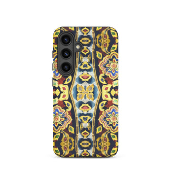 Masala Thai - Mosaic Pattern Art Samsung Case, Galaxy S24 / Matte, Phone Case Vibrant Symmetrical Floral Pattern Gold Blue